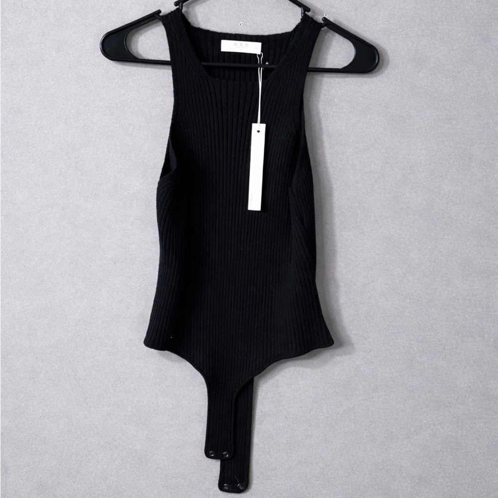 One Grey Day black sweater tank thong bodysuit